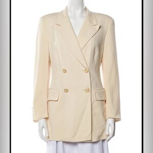 Escada Cream Wool Double-Breasted Blazer with Pearl Gold Buttons